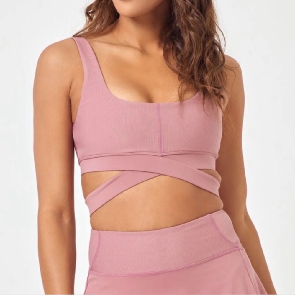 L*Space Bobby Ribbed Rose Crisscross Bra New